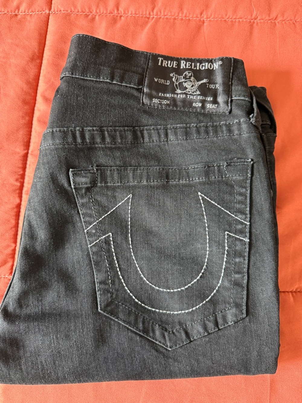 True Religion Men’s Black Slim Jeans with White Pocket Stitch